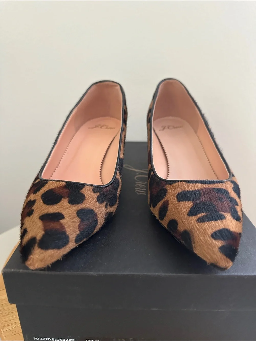 NIB. J. Crew Leopard Print Calf Hair Block Heel Pumps - size 5